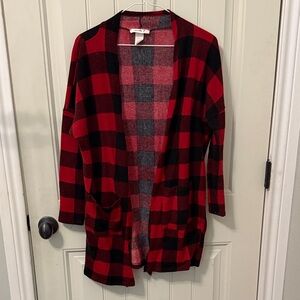Plaid Red and Black Women's Cardigan